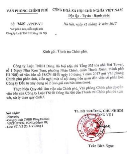 Vụ cổ phần hóa tai tiếng tại HACINCO: Văn phòng Chính phủ đốc thúc giải quyết - 1
Văn phòng chính phủ chuyển nội dung kiến nghị đến Thanh tra Chính phủ xem xét, giải quyết.