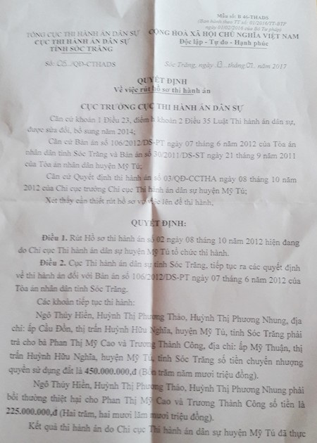 Án tuyên một đường, thi hành một nẻo: "Quyết định làm theo mẫu, đừng hỏi gì nhiều nữa!" - 1 Án tuyên một đường, thi hành một nẻo: "Quyết định làm theo mẫu, đừng hỏi gì nhiều nữa!" - 1