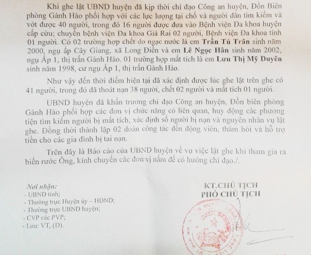 Chìm tàu tại lễ hội Nghinh Ông: Sự cố ngoài tầm kiểm soát (!) - 2 Báo cáo mới nhất của UBND huyện Đông Hải (ngày 7/4) về sự cố chìm tàu.