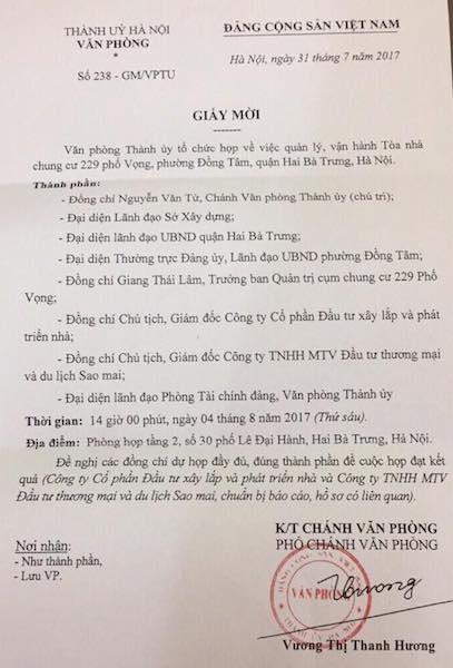 Hoả hoạn đang đe doạ cụm nhà chung cư 229 Phố Vọng, chủ đầu tư vẫn phớt lờ? - 3
Văn phòng Thành uỷ Hà Nội vào cuộc vụ cư dân chung cư 229 phố Vọng kêu cứu