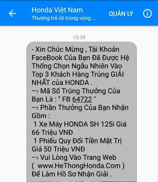Cục Cạnh tranh cảnh báo về chia sẻ trúng thưởng lừa đảo trên Facebook - 1 Cục Cạnh tranh cảnh báo về chia sẻ trúng thưởng lừa đảo trên Facebook - 1