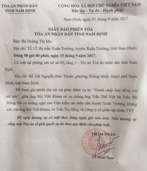 Chốt lịch xử phúc thẩm vụ quỵt nợ nhiều tỷ đồng chấn động phố huyện! - 1
Chốt lịch xử phúc thẩm vụ quỵt nợ nhiều tỷ đồng chấn động phố huyện!