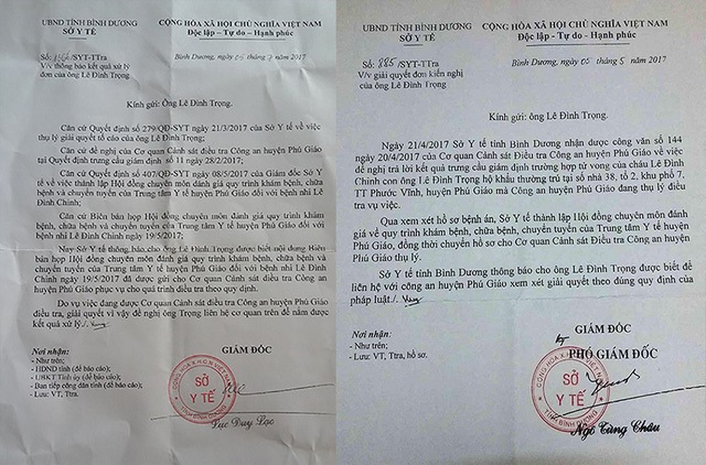 Vụ bác sĩ tắc trách, bé trai 13 tuổi tử vong: Nỗi lo “chìm xuồng”! - 2 Hai văn bản thông báo của Sở Y tế Bình Dương gửi đến ông Trọng.