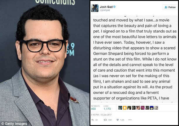 Phim làm về thú cưng bị nghi… ngược đãi động vật - 10 Nam diễn viên Josh Gad, người lồng tiếng cho nhân vật chính - chú chó Bailey trong phim, đã đăng tải trên tài khoản cá nhân thể hiện sự bức xúc trước đoạn clip gây tranh cãi.