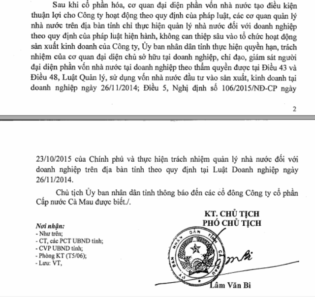 Hơn trăm người lao động mất việc trong "nháy mắt": UBND tỉnh Cà Mau chỉ đạo trả lương công nhân! - 3 UBND tỉnh Cà Mau khẳng định, chỉ thực hiện quyền hạn, trách nhiệm của cơ quan đại diện chủ sở hữu tại doanh nghiệp, chỉ đạo giám sát người đại diện phần vốn nhà nước tại doanh nghiệp theo thẩm quyền, chứ không can thiệp “quá sâu” như phản ánh của các cổ đông.