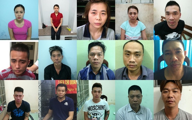 “Đột nhập” xưởng chế ma túy lớn nhất nước - 1 Trần Ngọc Hiếu (thứ 5, hàng đầu từ trái sang phải), ông trùm đường dây sản xuất, tiêu thụ ma túy lớn nhất từ trước đến nay trên cả nước, cùng 14 đồng phạm.