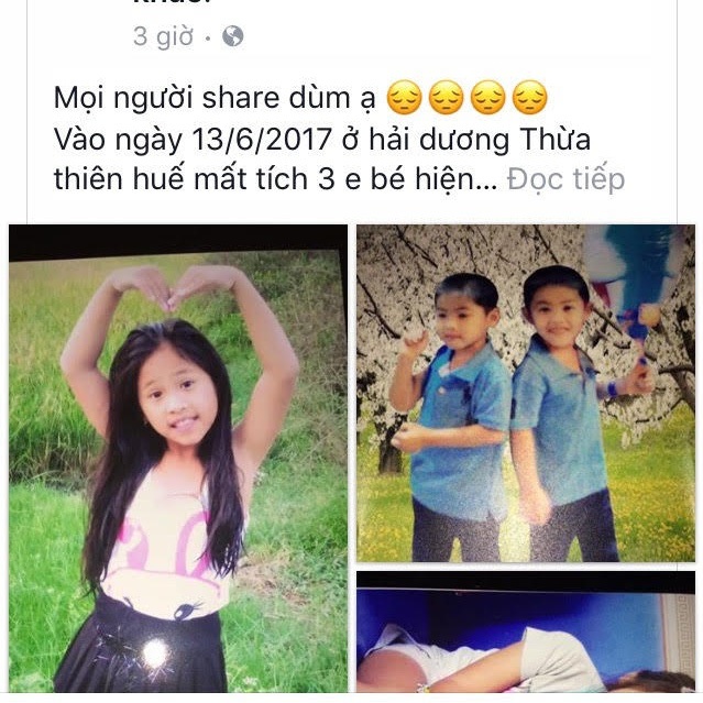Nhờ Facebook, nhanh chóng tìm được 3 đứa trẻ "mất tích" - 1
Cộng đồng mạng đã tích cực chia sẻ hình ảnh, thông tin các cháu bé bị mất tích.