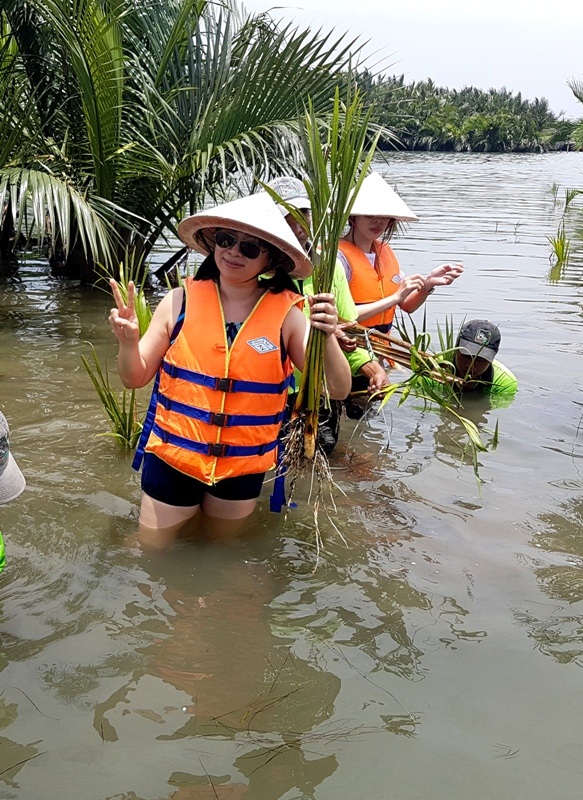 Thú vị với trải nghiệm tour du lịch trồng dừa nước ở Hội An - 4 Niềm vui của du khách khi trồng xong những cây dừa nước