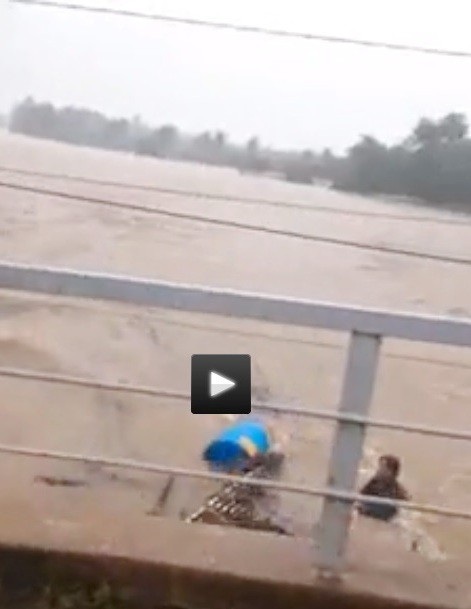 Kinh hoàng với clip người đàn ông ôm chặt bè cá trôi giữa lũ - 2