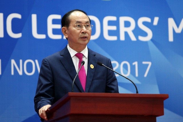Chủ tịch nước Trần Đại Quang chủ trì họp báo kết quả Hội nghị Thượng đỉnh các nhà lãnh đạo kinh tế APEC lần thứ 25 (ảnh: Quý Đoàn)