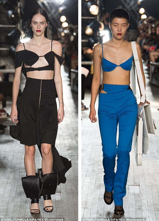 Bộ sưu tập của Helmut Lang chủ yếu nhấn nhá vào áo ngực với những thiết kế đa dạng về mức độ… “quái chiêu”.