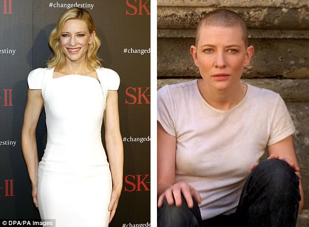 Nhan sắc Úc Cate Blanchett (48 tuổi) cũng hy sinh mái tóc để nhập vai một góa phụ đang tìm cách đối diện với cuộc sống sau khi người chồng đột ngột qua đời trong bộ phim tâm lý tình cảm “Heaven” (Thiên đường - 2002).