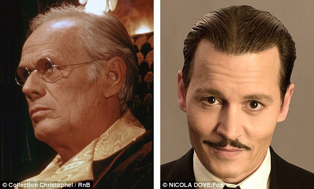 Nam diễn viên Richard Widmark (trái) từng thủ vai Samuel Ratchett, một người Mỹ đứng tuổi có vẻ ngoài của một doanh nhân, nhưng ánh mắt lại bộc lộ sự dữ tợn và nguy hiểm khó lường. Nhân vật Ratchett đã chết trong một vụ sát hại kinh hoàng ngay trên chuyến tàu. Lần này, Johnny Depp sẽ đưa lại diện mạo hấp dẫn hơn cho nhân vật.