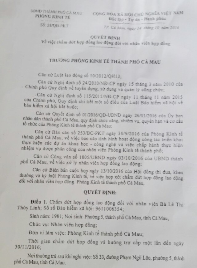 Cà Mau: Một nữ kỹ sư khẩn thiết kêu cứu vì cho rằng bị trù dập! - 5 Cà Mau: Một nữ kỹ sư khẩn thiết kêu cứu vì cho rằng bị trù dập! - 5