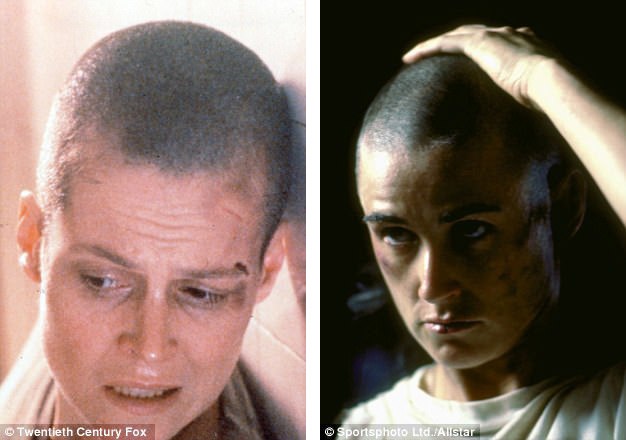 Những nữ diễn viên đi đầu trong trào lưu “xuống tóc” vì vai diễn phải kể tới nữ diễn viên Sigourney Weaver (hiện tại 67 tuổi) khi bà tham đóng phim “Alien 3” (Quái vật không gian 3 - 1992). 5 năm sau, Demi Moore (hiện tại 54 tuổi) cũng để đầu đinh khi đóng phim “GI Jane” (Nữ chiến binh quả cảm - 1997).