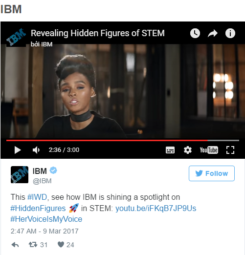 IBM đăng tải một đoạn video cho thấy sự quan trọng của phụ nữ trong STEM (cụm từ viết tắt của Khoa Học, Công Nghệ, Kỹ Thuật và Toán Học)