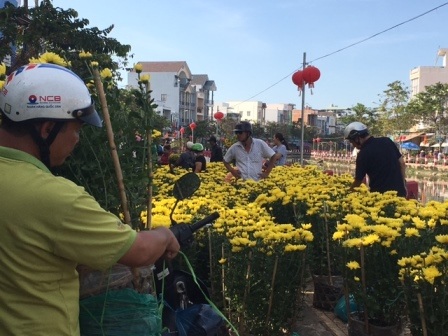 Hoa, kiểng ế ẩm, đồng loạt “xả hàng” chiều 30 Tết - 4 Khá đông người lựa hoa thời điểm xả hàng ở khu vực Hồ Xáng Thổi