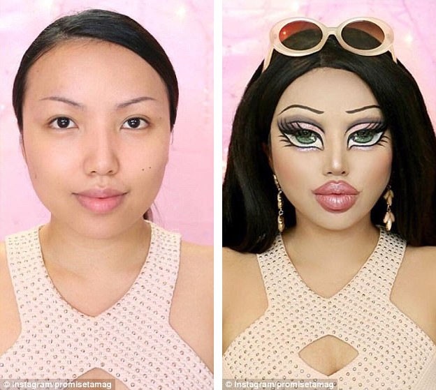 Xem chị dâu Michelle Phan hóa trang thành búp bê gợi cảm - 1 Chuyên gia trang điểm Promise Tamang Phan (28 tuổi) gây sửng sốt với cư dân mạng khi biến mình trở thành một “búp bê sống”.