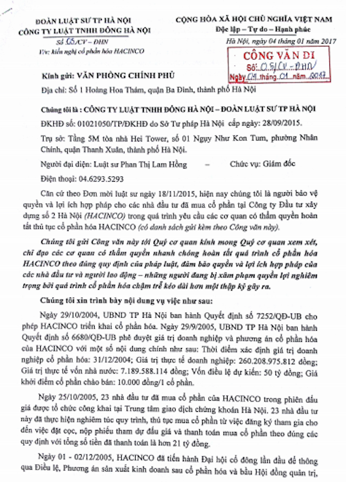 Vụ cổ phần hoá “vịt trời” tại HACINCO: Văn phòng Chính phủ đốc thúc TP Hà Nội trả lời! - 3 Vụ cổ phần hoá “vịt trời” tại HACINCO: Văn phòng Chính phủ đốc thúc TP Hà Nội trả lời! - 3