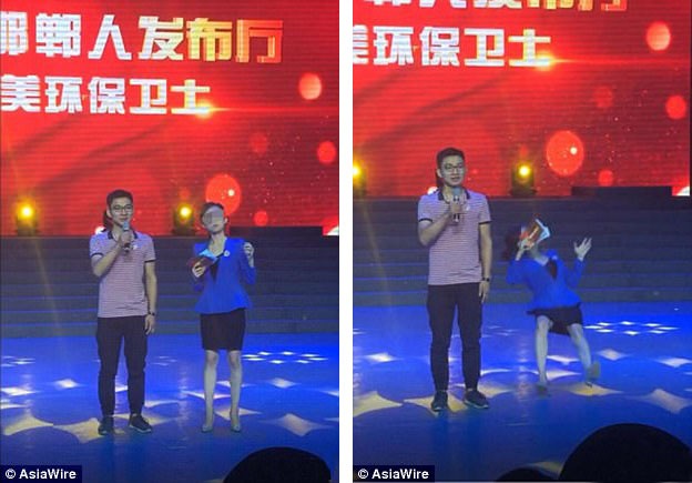 Nữ MC bất tỉnh khi đang dẫn chương trình trực tiếp - 1 MC Zhang Han đang dẫn chương trình trao giải phát sóng trực tiếp thì bị ngất.