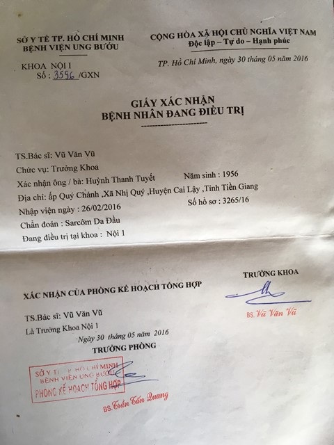Thương bé lớp 7 chăm cả cha và mẹ đều mắc bệnh ung thư - 5 Hồ sơ bệnh của ông Tuyết