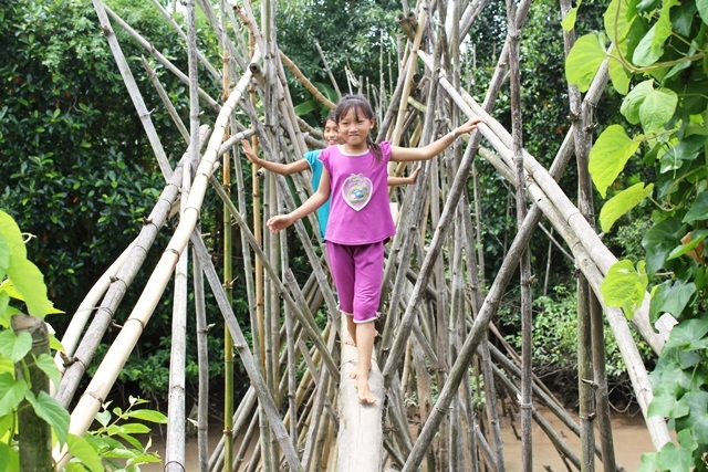 Ngắm cây cầu khỉ “siêu độc” có nhiều trụ hơn... cầu Cần Thơ! - 6 Trẻ em cũng dễ dàng khi đi qua cây cầu khỉ này