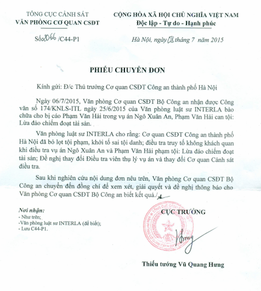 TAND TP Hà Nội xét xử sơ thẩm lần 2, lời kêu oan ròng rã gần 5 năm của bị cáo sẽ về đâu? - 5
Ủy ban kiểm tra Trung ương và Tổng cục Cảnh sát Bộ Công an chuyển đơn đề nghị làm rõ sự việc.