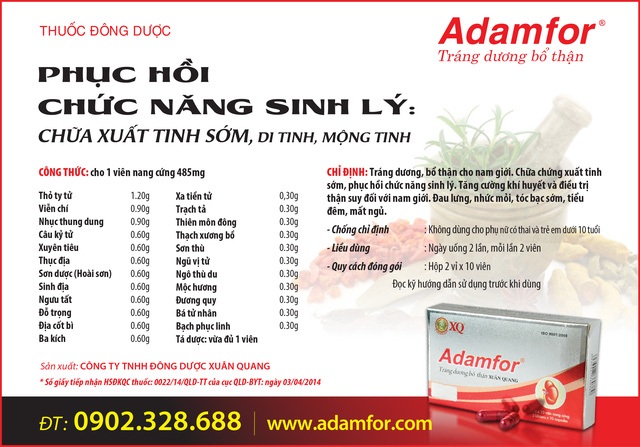 Bật mí 5 bí quyết chọn “bảo bối”giúp chàng “yêu”. . . bền bỉ hơn - 3
Để biết thêm thông tin về thuốc, vui lòng tham khảo website www.adamfor.com