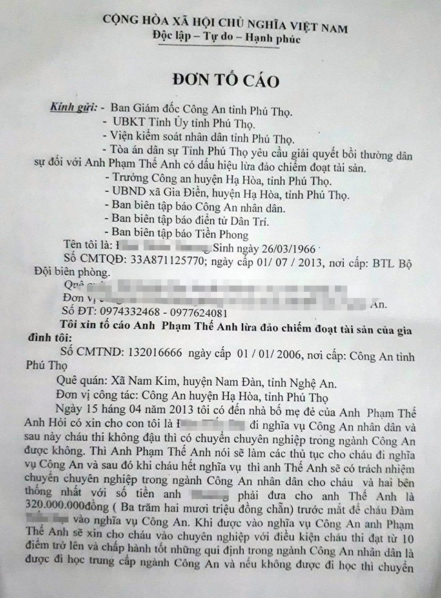 Bị cán bộ công an huyện lừa gần nửa tỷ đồng vì muốn cho con vào “ngành”! - 1 Bị cán bộ công an huyện lừa gần nửa tỷ đồng vì muốn cho con vào “ngành”! - 1