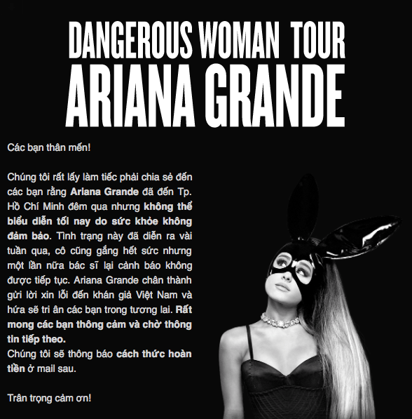 Ngàn fans Việt phẫn nộ, thất vọng về "tiểu diva nước Mỹ” Ariana Grande - 7 Giá vé hoàn toàn không xứng với cách cư xử thiếu chuyên nghiệp của ê-kíp Ariana Grande.