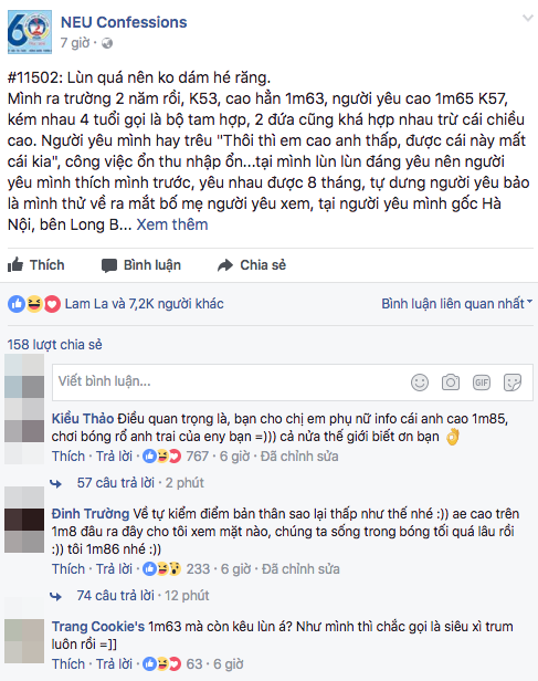 Không dám thừa nhận mối quan hệ chỉ vì thấp hơn bạn gái - 1
Tâm sự của chàng trai thấp hơn bạn gái nên không dám thừa nhận mối quan hệ khi gặp gia đình nửa kia.