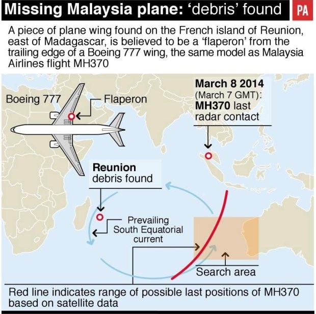 Các nhà khoa học tin rằng đã xác định được vị trí của MH370 - 3
Bản đồ nơi tìm thấy mảnh vụn của chiếc máy bay.