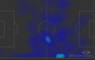 Bản đồ nhiệt của De Bruyne trong trận đấu gặp Tottenham. Có thể thấy, cầu thủ này đã làm chủ vùng rộng lớn ở khu vực giữa sân