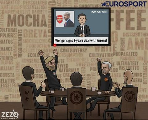 Biếm họa: Châu Âu quỳ gối trước Real Madrid, Wenger “mọc rễ” ở Arsenal - 11 Các CLB khác ăn mừng Wenger ở lại Arsenal