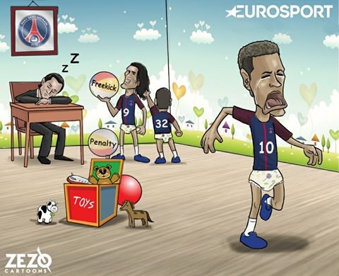 Góc biếm họa: Messi chế nhạo C.Ronaldo, Neymar hờn dỗi Cavani - 4 Neymar hờn dỗi vì bị Cavani tranh phạt đền