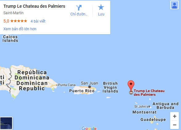 Bên trong biệt thự rao bán 28 triệu USD của Tổng thống Trump - 1
Biệt thự Le Chateau des Palmiers của Tổng thống Trump nằm trên đảo St. Martin ở Ca-ri-bê.