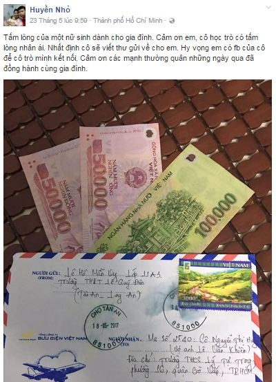 Hơn 33 triệu đồng đến với cô giáo trẻ dạy Văn nuôi chồng liệt giường - 2 Chị Huyền trân trọng ghi lại từng phần quà hỗ trợ của mạnh thường quân, đồng nghiệp, học sinh dành cho gia đình mình