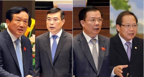 Chánh án Trương Hoà Bình (trái) và 3 thành viên Chính phủ được chọn trả lời chất vấn tại kỳ họp thứ 4 của Quốc hội.