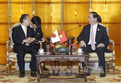 Chủ tịch nước Trần Đại Quang tiếp xúc song phương tại Bắc Kinh - 2 
Chủ tịch nước Trần Đại Quang có cuộc gặp với Tổng thư ký Đảng Dân chủ Tự do Nhật Bản Toshiro Nakai. Ảnh: Nhan Sáng/TTXVN/Baotintuc.vn