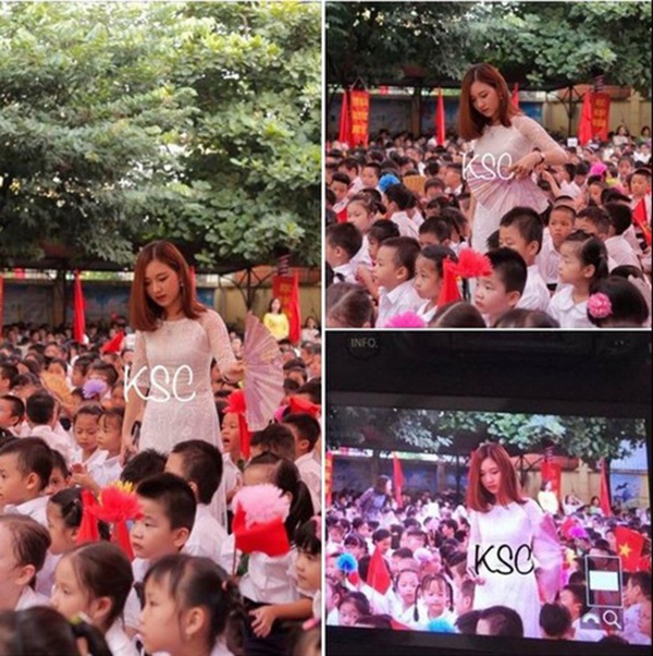 Hình ảnh cô giáo xinh đẹp gây "bão mạng" ngày khai giảng - 1 Hình ảnh của cô giao Bùi Thúy Ngân (hiện đang giảng dạy tại trường Tiểu học Tân Định, Hà Nội) được dân mạng lan truyền.