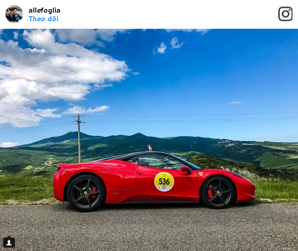 Chàng thiếu gia với tài khoản @allefoglia đang thực hiện một chuyến phượt “độc hành” khắp nước Ý với chiếc siêu xe Ferrari màu đỏ của mình.