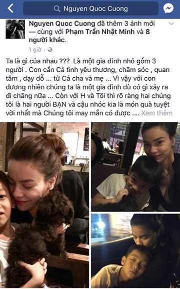 Cường Đô la vẫn xem Hồ Ngọc Hà là gia đình nhỏ, là bạn thân - 1 Dòng trạng thái của Cường Đôla trên trang cá nhân.