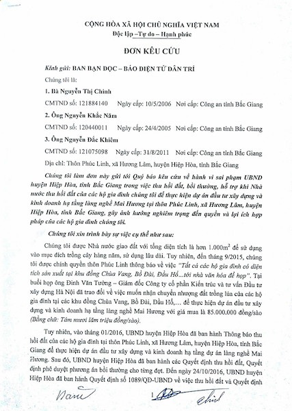 Bị thu hồi đất “bờ xôi ruộng mật”, người nông dân đưa ra “phép tính” kỳ quặc! - 1
Đơn kêu cứu của người dân gửi đến Báo Dân trí.