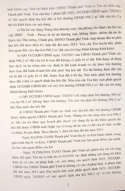 Yêu cầu Chủ tịch HĐND tỉnh Nghệ An nhanh chóng làm rõ việc thu hồi đất của dân! - 4 Đơn khiếu nại ông Hồng gửi cơ quan chức năng.