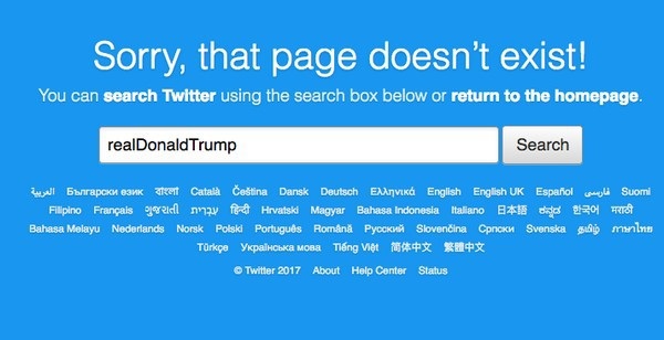 Tài khoản Twitter của tổng thống Trump bất ngờ bị khóa - 1 Thông báo tài khoản không tồn tại khi truy cập vào tài khoản Twitter của tổng thống Trump
