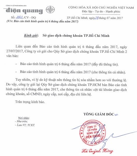 Che sở hữu cổ phần nhà Thứ trưởng Thoa: “Thông tin bị xóa nhầm”! - 2 Giải trình của Bóng đèn Điện Quang trước việc thông tin sở hữu của cổ đông nội bộ và người có liên quan tại báo cáo quản trị công ty bị che.
