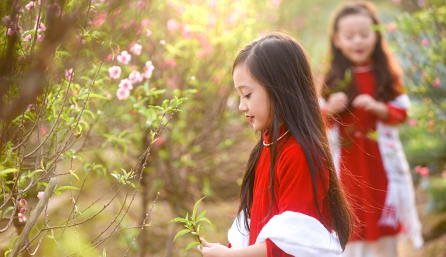 Du xuân Đinh Dậu cùng "tiểu Châu Tấn" và "tiểu Chi Pu" - 4 Hai bé cùng ghé chợ hoa, vườn đào Nhật Tân để cảm nhận về không khí Tết.