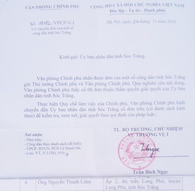 Tỉnh Sóc Trăng im lặng trước chỉ đạo của Chính phủ? - 3 Công văn của Văn phòng Chính phủ chỉ đạo từ 1 năm trước, nhưng đến nay vẫn chưa thấy tỉnh Sóc Trăng xử lý.