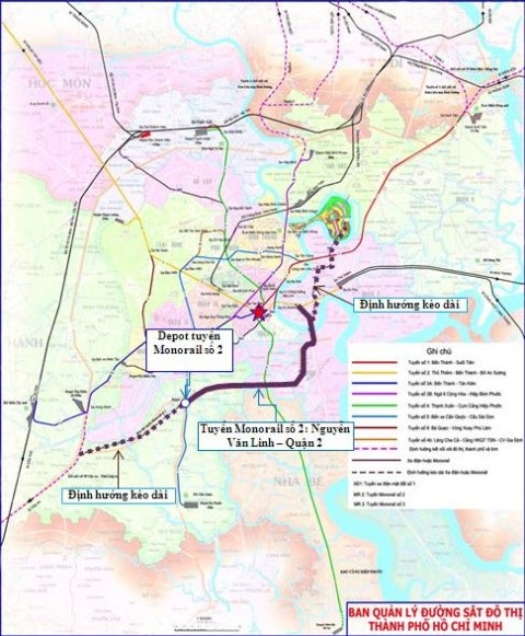 TPHCM được tài trợ 2 triệu USD cho tuyến đường sắt một ray - 1 Sơ đồ tuyến Monorail số 2