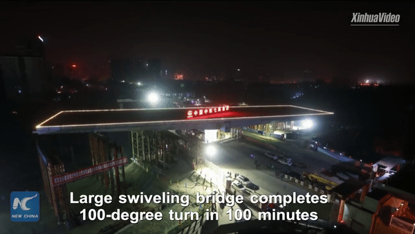 Trung Quốc: Cầu xoay 100 độ trong vòng 100 phút - 1 Cảnh quay nhanh cầu dầm bản rỗng bằng thép xoay 100 độ trong vòng 100 phút ở Vũ Hán, Trung Quốc